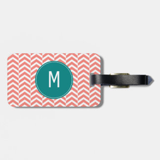 Monogram Coral Rosa med Teal Chevron Mönster Bagagebricka