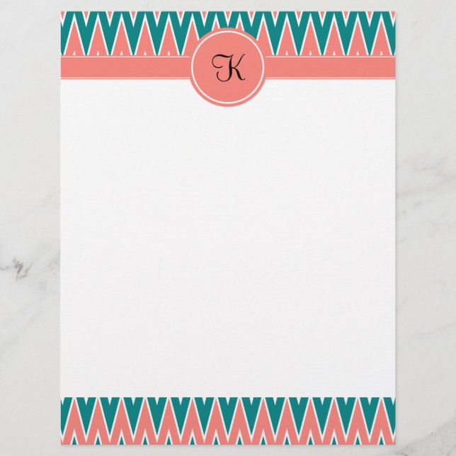 Monogram Coral Rosa och Teal Zigzag Mönster (Framsida)