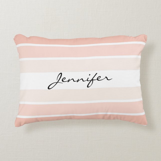Monogram Coral Rosa Pastel Rand accent Pillow Prydnadskudde (Framsidan)