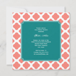 Monogram Coral Rosa Quatrefoil Mönster med Teal Inbjudningar