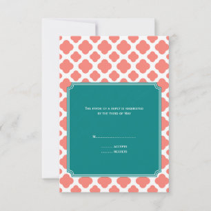 Monogram Coral Rosa Quatrefoil Mönster med Teal OSA Kort