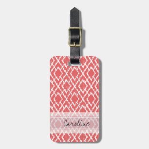 Monogram Coral Rosa Tribal Ikat Diamond Mönster Bagagebricka