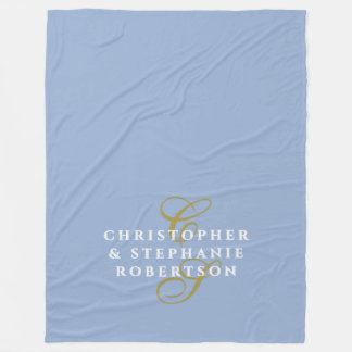 Monogram Couple Minimalist Blue Gold White Chic Fleecefilt