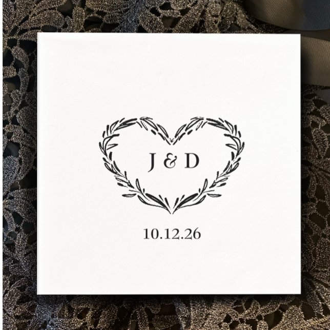 Monogram Couples Initialer Date Hand plockade Hear Pappersservett (Add your initials for custom monogrammed napkins. Botanical hand drawn heart wedding napkin
)