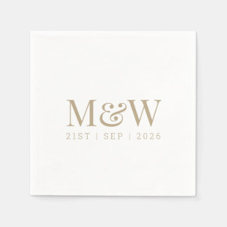 Monogram Couppets moderna Bröllop Guld White Pappersservett
