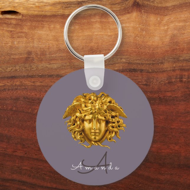 Monogram Couture Guld Medusa Mask Dusky Purple Nyckelring (Framsida)