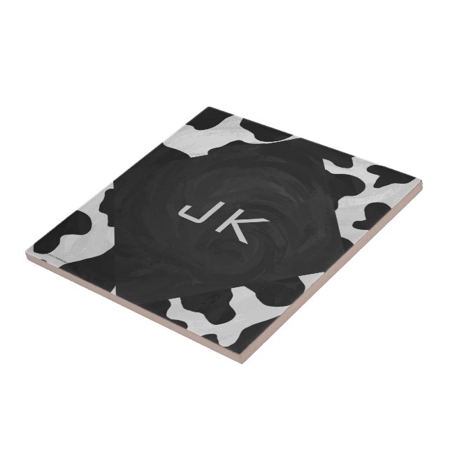 Monogram Cow Black and White Kakelplatta (Sidan)