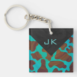 Monogram Cow Brown och Teal Print