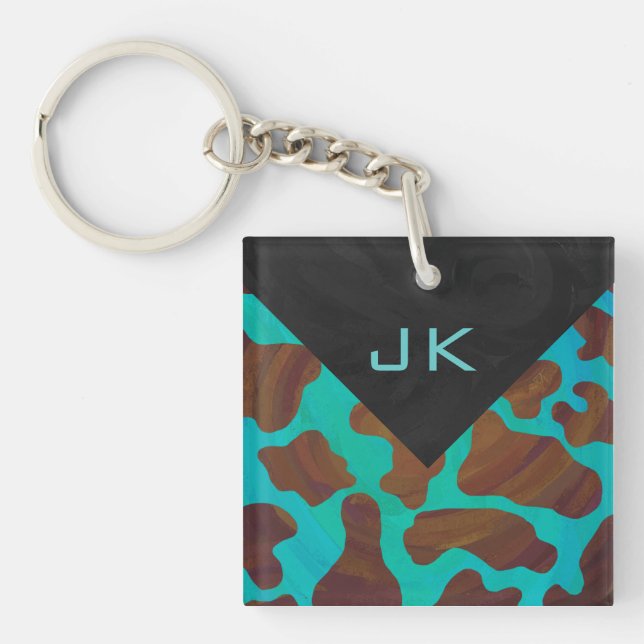 Monogram Cow Brown och Teal Print (Framsidan)