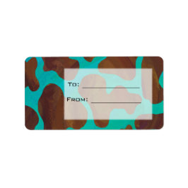 Monogram Cow Brown och Teal Print Adressetikett