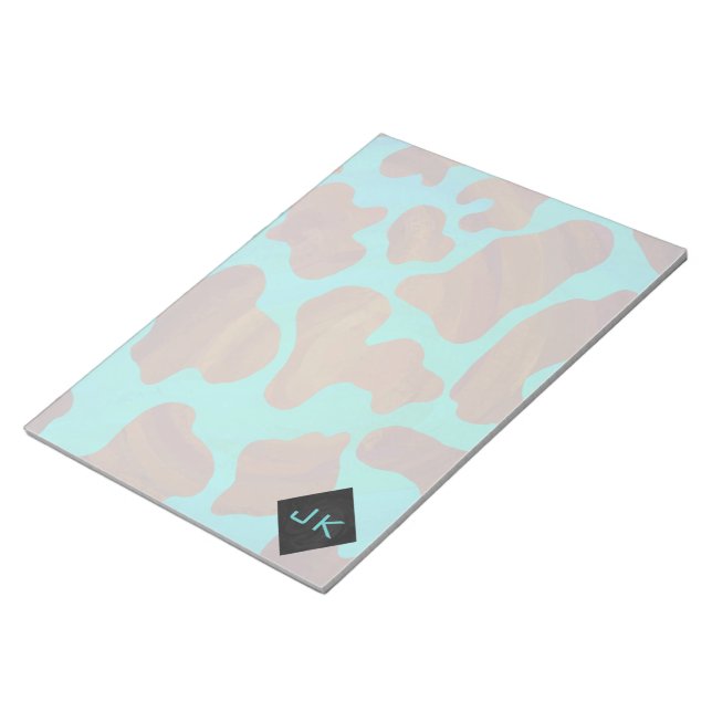 Monogram Cow Brown och Teal Print Anteckningsblock (Vinklad)