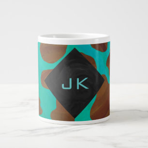 Monogram Cow Brown och Teal Print Jumbo Mugg