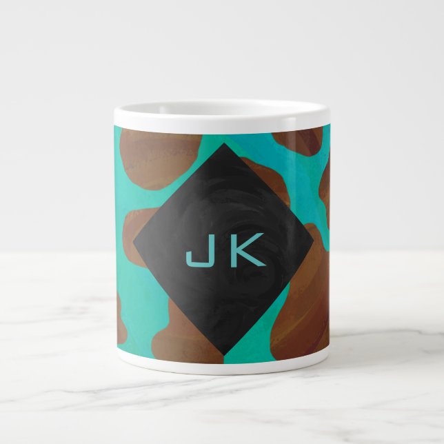 Monogram Cow Brown och Teal Print Jumbo Mugg (Framsidan)