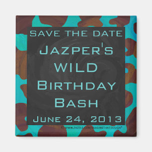 Monogram Cow Brown och Teal Print Magnet