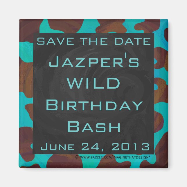 Monogram Cow Brown och Teal Print Magnet (Framsidan)