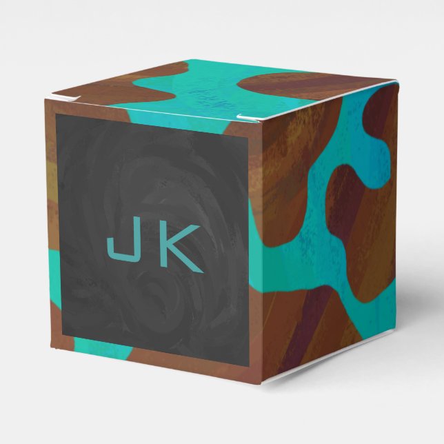 Monogram Cow Brown och Teal Print Presentaskar (Framsidan Sidan)