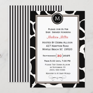 Monogram Cow Mönster och Rand Baby Shower Inbjudningar