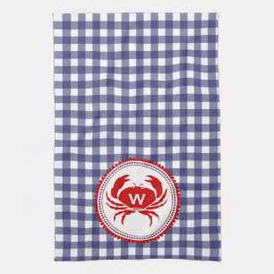 Monogram Crab & Blue Gingham Kitchen Towel Kökshandduk