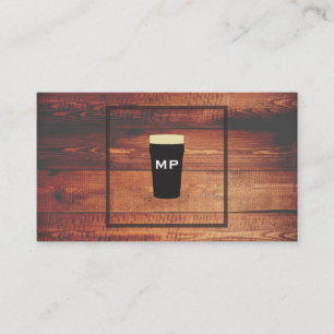Monogram Craft Beer Rustic Wood Square Inslag Visitkort