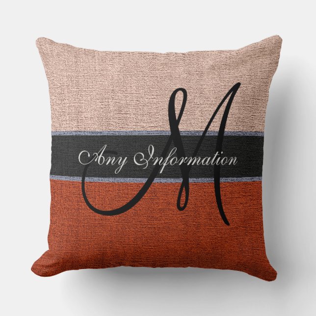Monogram Cream & Brown Burlap Rustic Jute Kudde (Framsida)