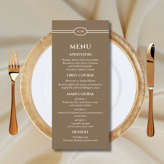 Monogram Cream Brown Christian Wedding Menu Meny