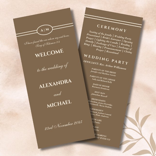 Monogram Cream Brown Christian Wedding Program (Skapare uppladdad)