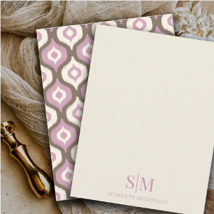 Monogram Cream Lilac Ikat Abstrakt Mönster Anteckningskort