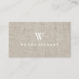 Monogram Cream Linen Fabric Struktur Simple Modern Visitkort