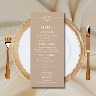 Monogram Cream Taupe Christian Wedding Menu Meny