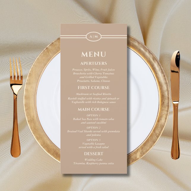 Monogram Cream Taupe Christian Wedding Menu Meny (Skapare uppladdad)