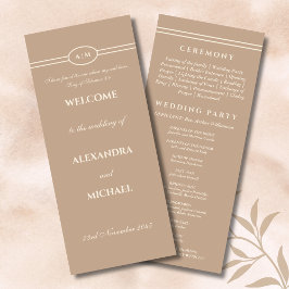 Monogram Cream Taupe Christian Wedding Program