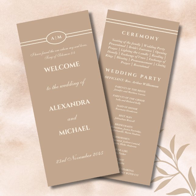 Monogram Cream Taupe Christian Wedding Program (Skapare uppladdad)