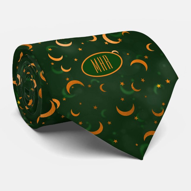 Monogram, Crescent Måne & Stars Halloween Necktie Slips (Rullad)