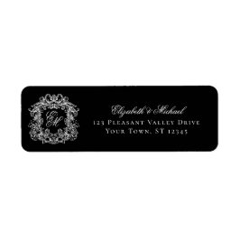 Monogram Crest Black Wedding Return Address Returadress Etikett