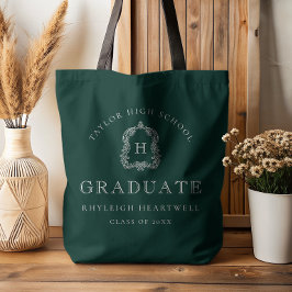 Monogram Crest Dark Green White Graduation Tygkasse