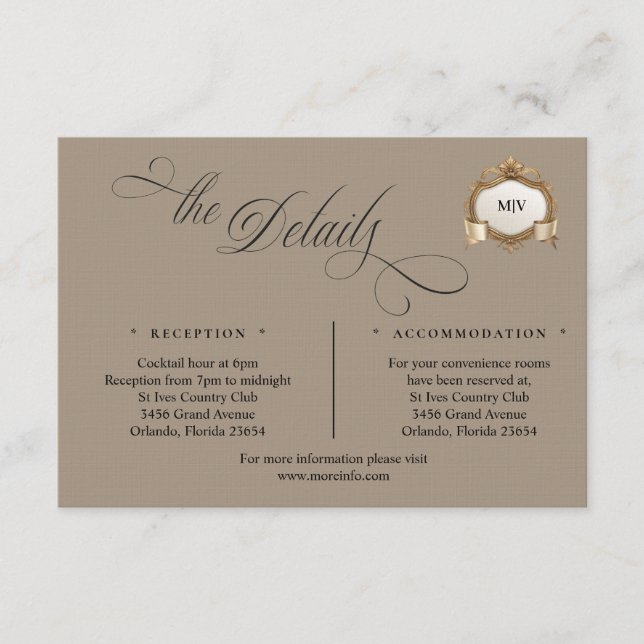 Monogram Crest Details Enclosure Card Tilläggskort (Framsida)