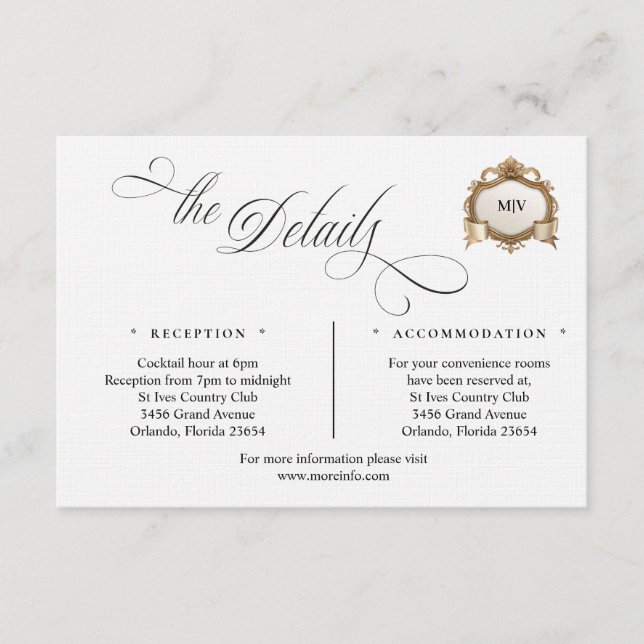 Monogram Crest Details Enclosure Card Tilläggskort (Framsida)