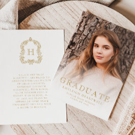 Monogram Crest Guld Foto Examen Annonsering Inbjudningar