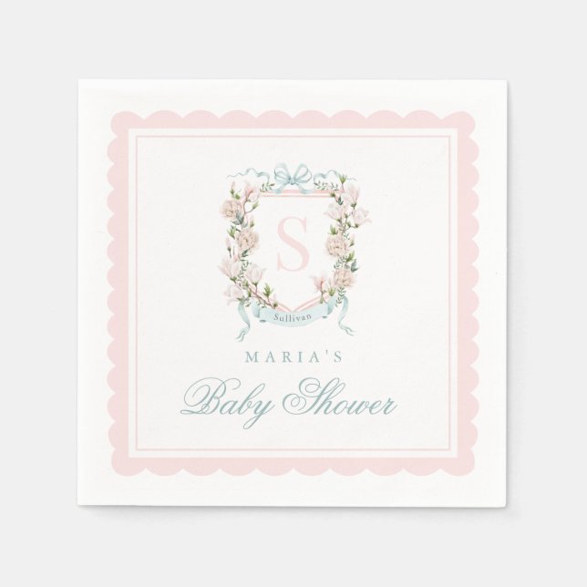 Monogram Crest Rosa Båg Scallop Pappersservett (Framsidan)