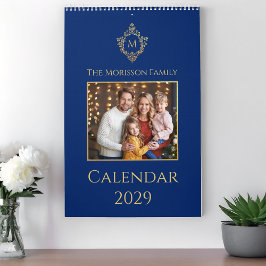 Monogram & Crest Royalblå Falskt Guld Familjefoto Kalender