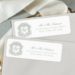 Monogram Crest Sage Green Wedding Return Address Returadress Etikett