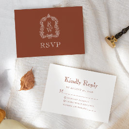 Monogram Crest Terrakotta Bröllop OSA Kort