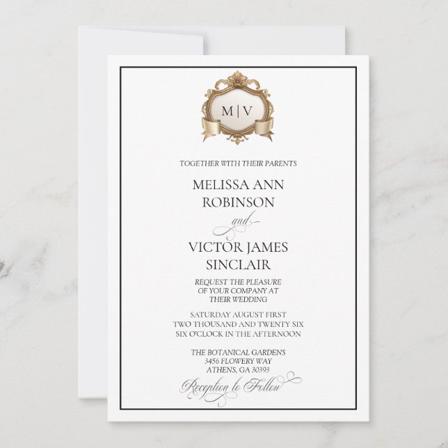 Monogram Crest Wedding Invitation Inbjudningar (Framsida)