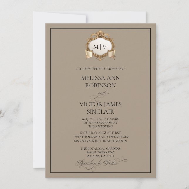 Monogram Crest Wedding Invitation Inbjudningar (Framsida)