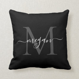 Monogram Cushion - Add your Name - Black/White Kudde