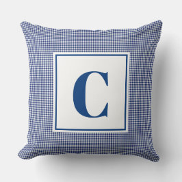 Monogram Cushion - Nursery Blue Checked Kudde
