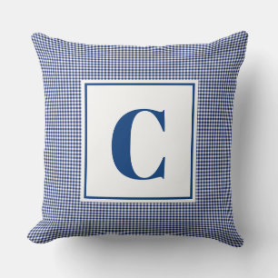 Monogram Cushion - Nursery Blue Checked Kudde