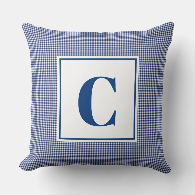 Monogram Cushion - Nursery Blue Checked Kudde (Framsida)