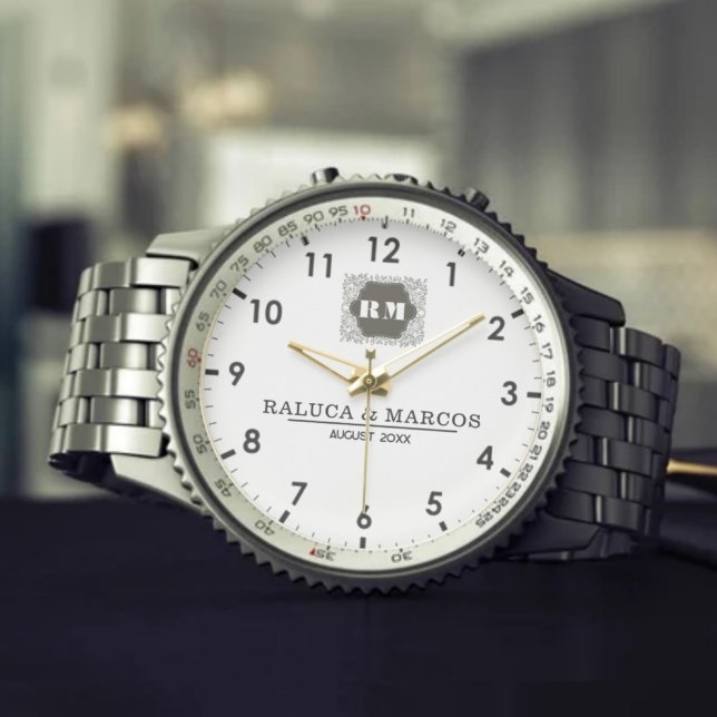  Monogram  Custom Couple Names – Elegant gift Armbandsur (Skapare uppladdad)