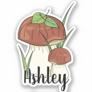 Monogram Cute Artsy Trendig Mushroom - Add Namn Klistermärken